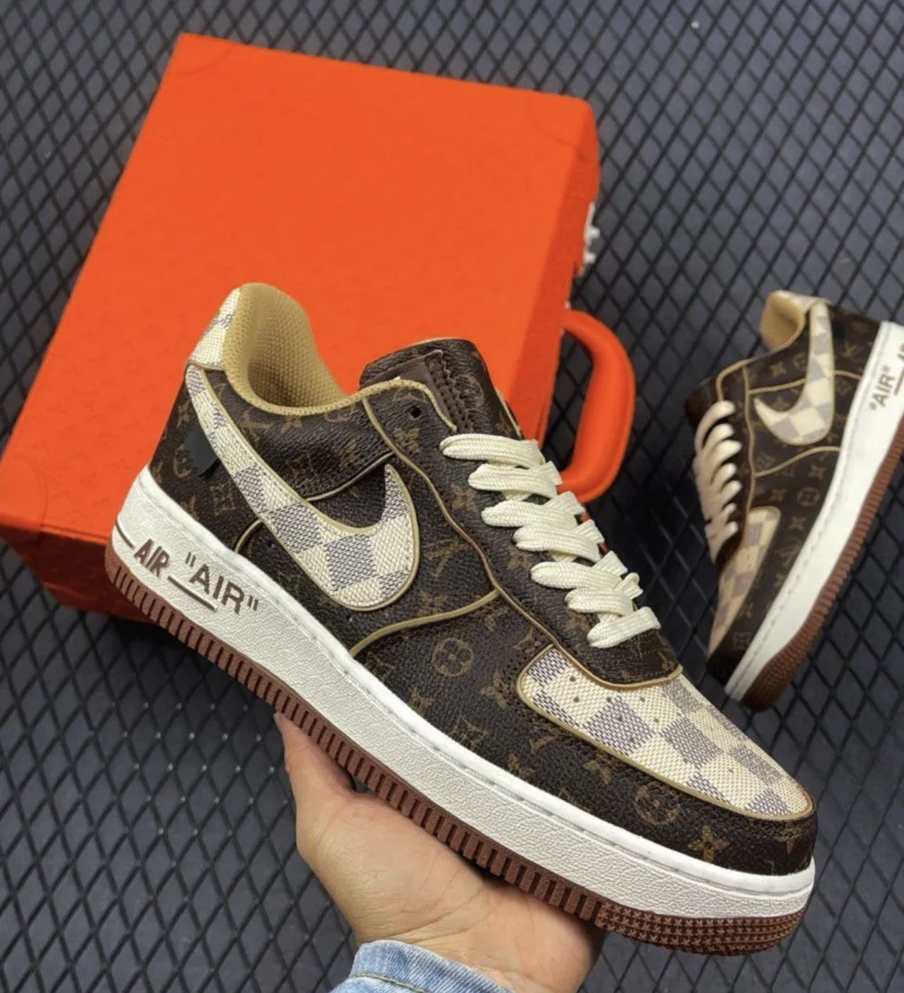 AF 1 Low x LV Monogram Brown Damier Azur Shoes Sneakers (With Box