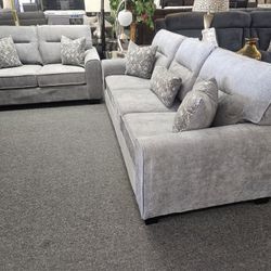 Brand New Light Gray Chenille Sofa + Loveseat 2PCs Set
