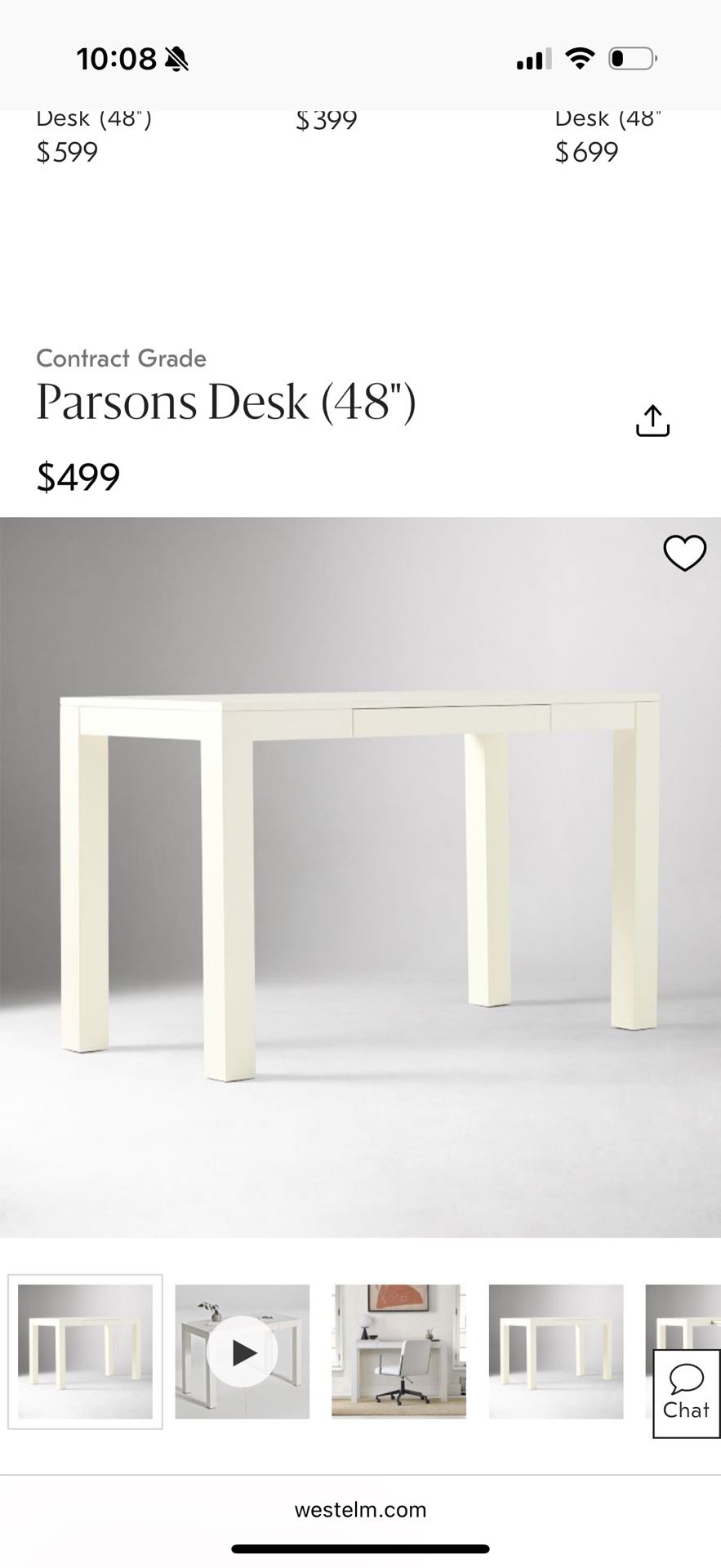 West Elm Parsons Desk W/custom Glass Top