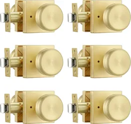 Gold Door Knob with Square Rosette, 6 Pack Bathroom Door Knobs
Zinc Rosette for Heavy Duty, Privacy Push Lock
Enjoy fast, free delivery, e