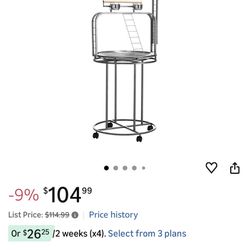 PawHut Parrot Stand Large Bird Perch Stand with Toy Hook & 3 Ladders, Parrot Perch with Easy Grip, Bird Wooden Stand, Gray