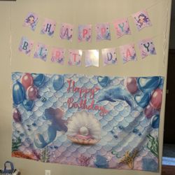Mermaid Birthday Banner and Backdrop