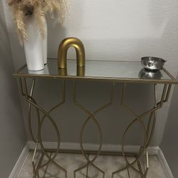 Gold Console Table with Glass Top