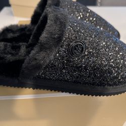 NEW MICHAEL KORS Size 9 Janis Slip-On Mule Slippers Black Chunky Glitter