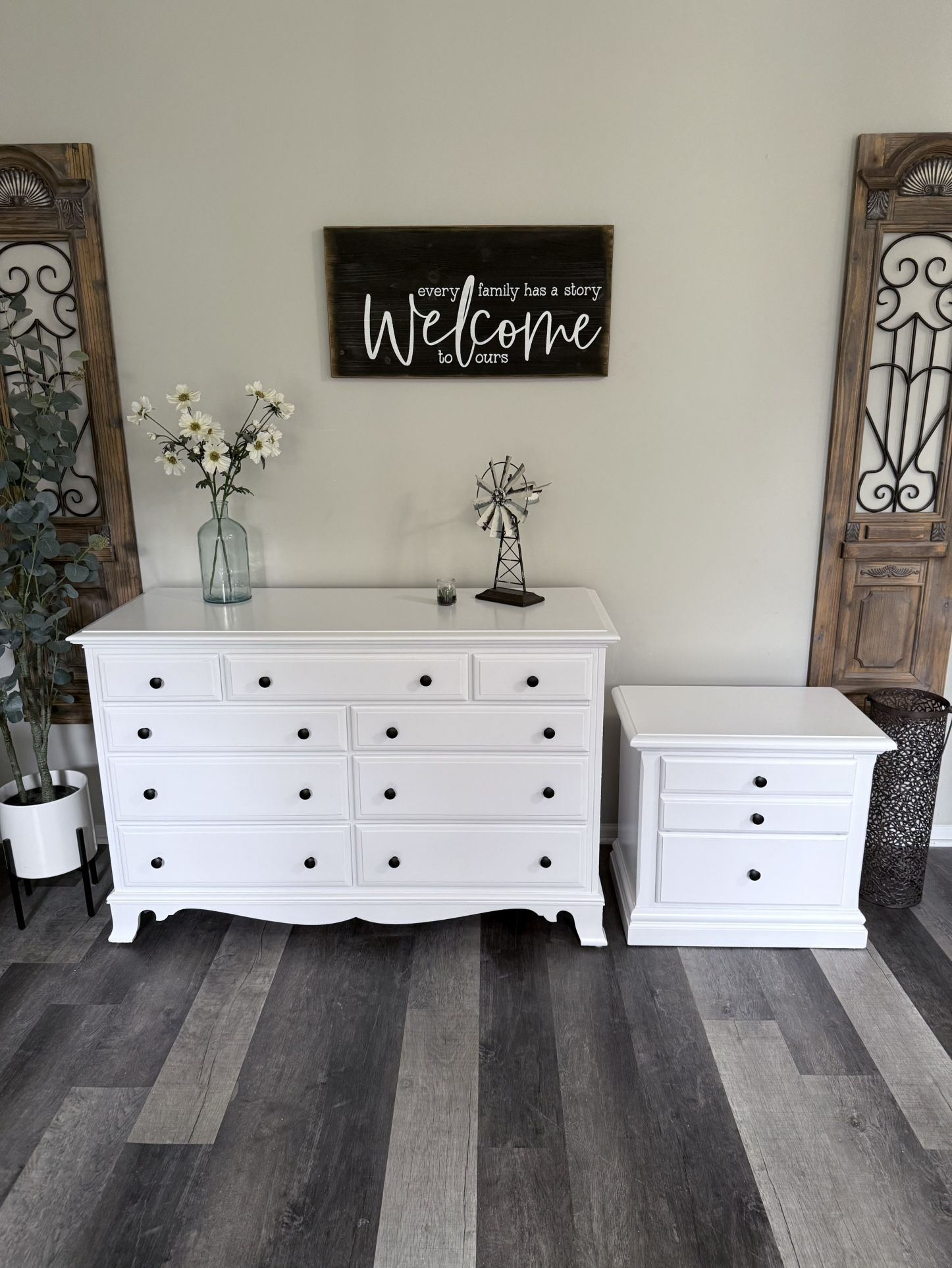 Refinished Solid Wood Bassett Swan White Wide Dresser W/Nightstand Set Delivery Available