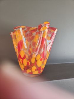 Red and orange glass vase