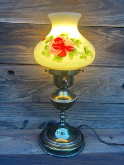 Vintage Milk Glass Hand Painted Rose Lamp