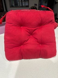 Red Tufted Chair Cushion with Ties