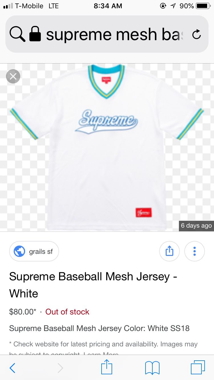 Supreme BaseBall Mesh Jersey ss18