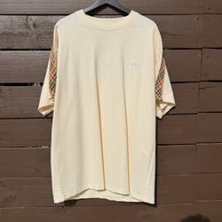 Burberry Cream T-Shirt with Check Sleeve Detail
