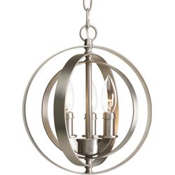 New In Box Progress Lighting Equinox Brushed Silver Nickel Pendant Candle Chandelier Light Fixture