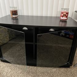 Black TV Stand With Magnetic Glass Doors