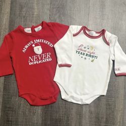 Bundle of 2 Infant & Baby Size 3-6 Months Christmas Holiday Onesie Bodysuits