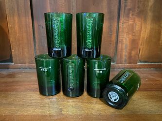 Set of 6 Jägermeister Green Glass Shot Glasses - 1 fl. oz Embossed Logo Barware