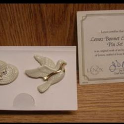 Vintage Lenox Bonnet & Dove Pin Set