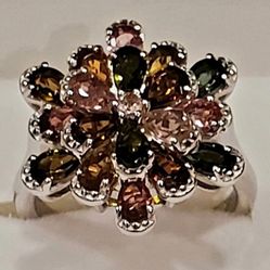 3.60ctw Brand New Genuine Multi Tourmaline Ring. Size 7.