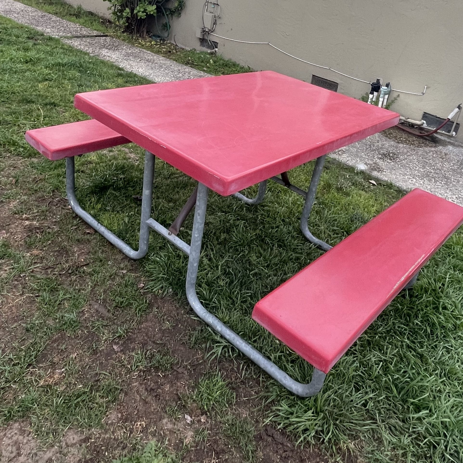Mid Century Fiberglass Patio Table Bench Table