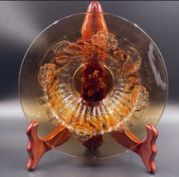 Cambridg Glass Everglade Bowl Etched Amber