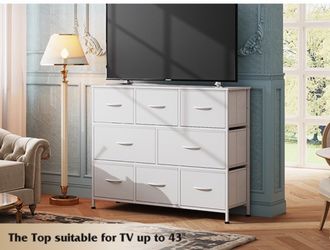 8 Drawer Dresser for Bedroom, Fabric White Dresser with Large Storage Drawer