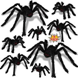 8 Pack Realistic Hairy Spiders Set - Fake Spiders Scary Decorations Spider Props for Outside Yard Porch Garden Decor Haunted House Party