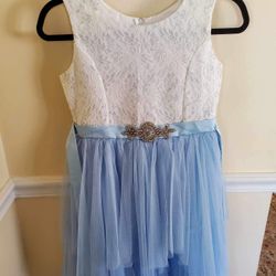 Girls Dress Size 14 Kids White Blue