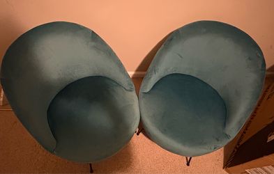 Pair of Modern Teal Velvet Barrel Chairs (Set of 2)