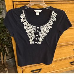 Christopher & Banks Navy and White Top