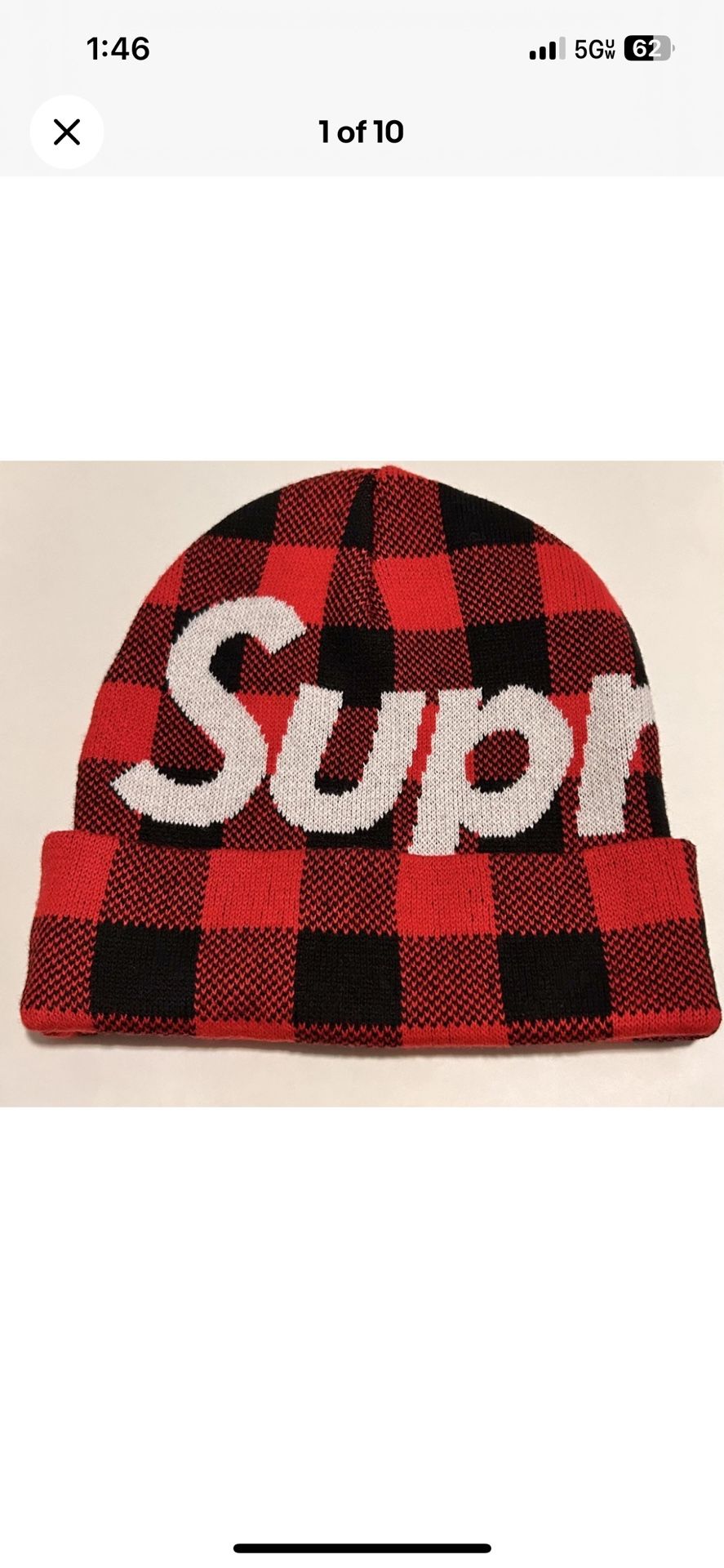 Supreme Big Logo Beanie Red Plaid VGC