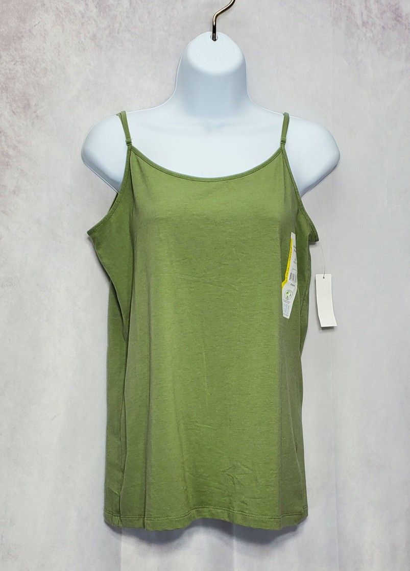 TIME AND TRU green cotton adjustable strap cami tank top, size L