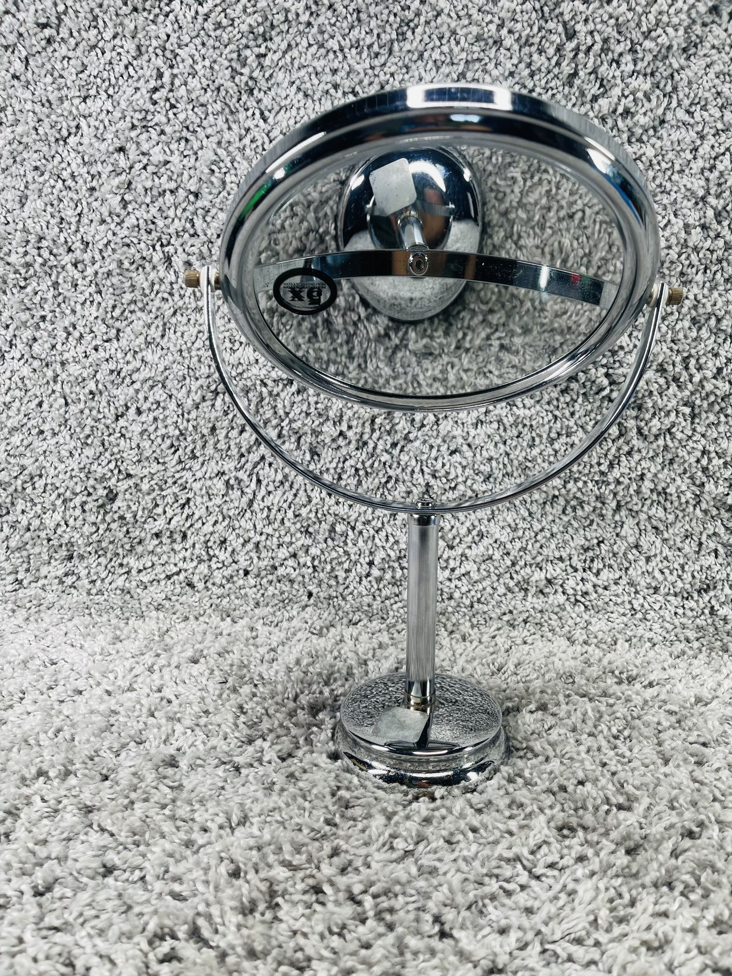 Round Silver Vanity Dresser Mirror Regular And Magnifying Views Free Standing