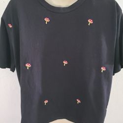 Organic Generation Crew Neck Short Black Mushroom T-Shirt Sz XL