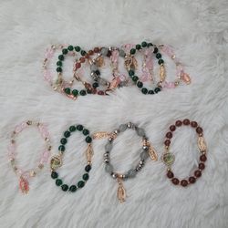 Our Lady Of Guadalupe, Glass Beaded Stretch Bracelet Bundle, 10 Pcs, NWOT 