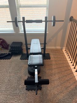 Weight Bench with Barbell and Plates