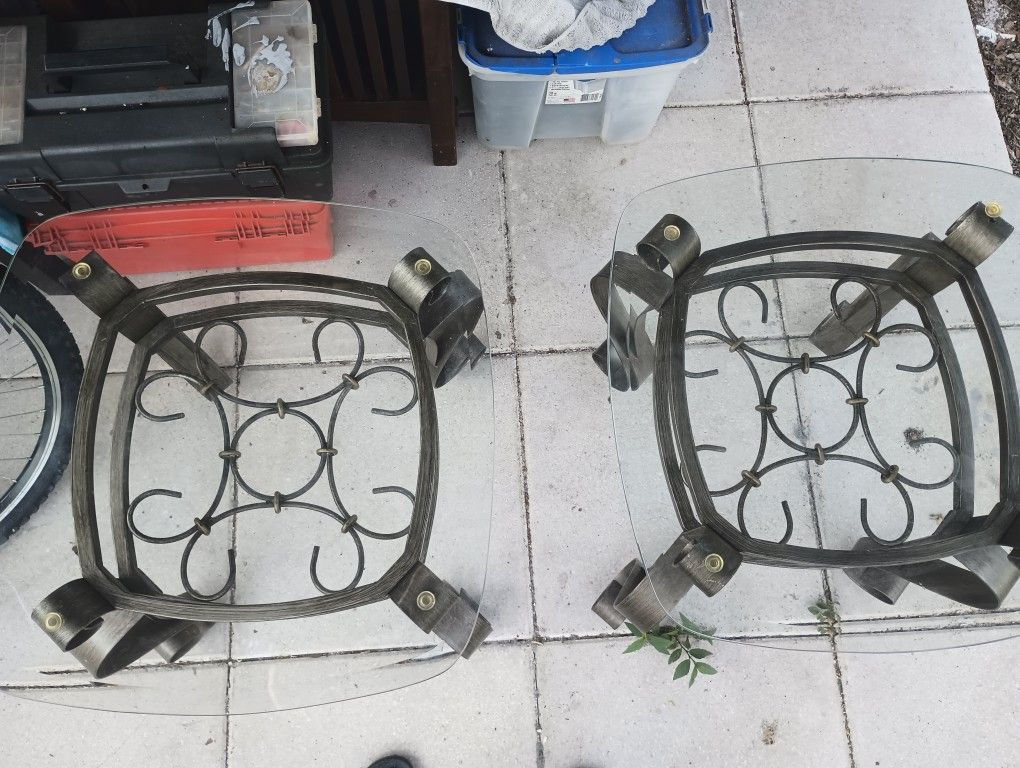 Set Of Two Glass Top Tables With Metal Frames