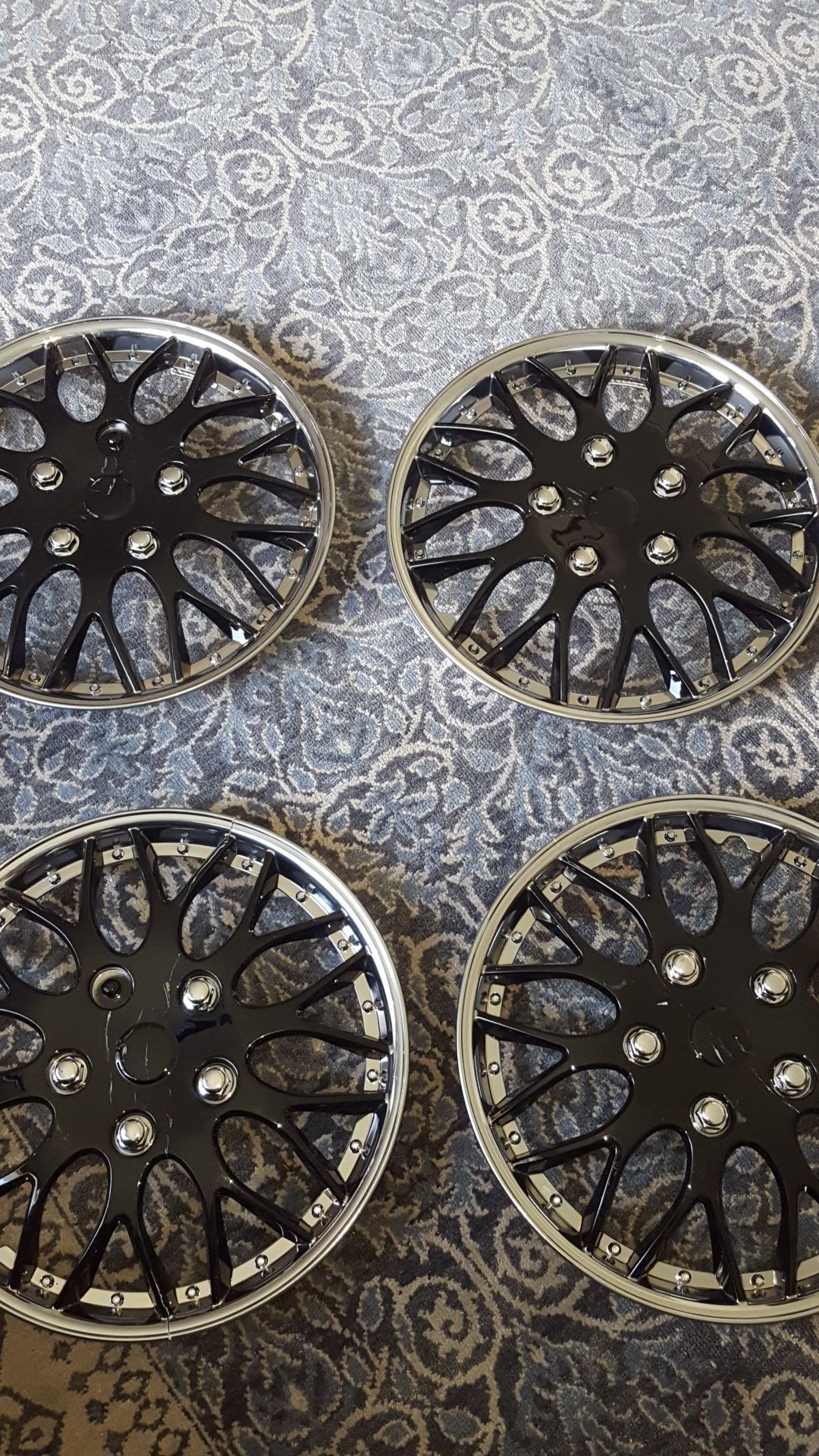 Wheel Covers Hubcaps 15 inch Black and Chrome KT970 4 pieces