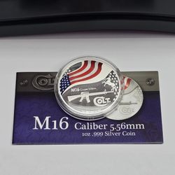 2010 Silver 1oz "Colt M16" .999 Fine Silver Coin W/ Box & COA