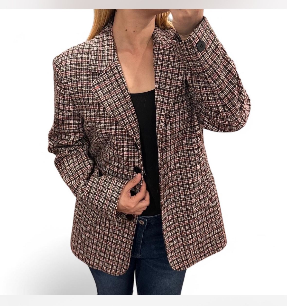 Plaid Preppy Multicolor Wool Blend Worthington Blazer Jacket Button Down US made