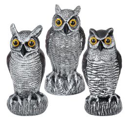 3 Pack Fake Horned Owl Statue for Outdoor Use,Plastic Owl with Reflective Tape for Outdoor Garden Yard Decoration