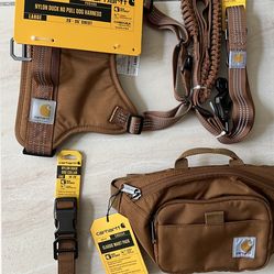Carhartt Brown Nylon Duck No Pull Dog Harness, Leash, Collar & Waist Pack-Large