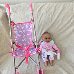 Kids Baby With Stroller Bottle And Unicorn Stuffy 