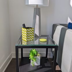 Metal End Tables With Glass Tops And Shelves 