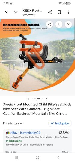 XIEEIX Front Mounted Child Bike Seat, Kids Bike Seat with Guardrail, High Seat Cushion Backrest Mountain Bike Child Bike Seat, Bicycle Child Safety Se