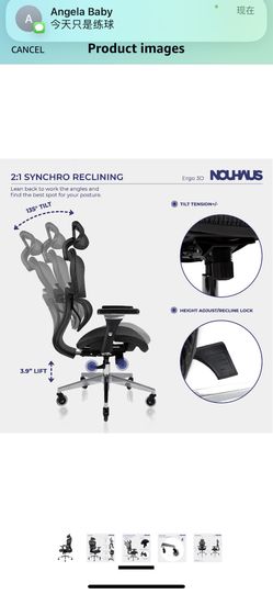 Nouhaus Ergo3D Ergonomic Office Chair - Rolling Desk Chair with 3D Adjustable Armrest, 3D Lumbar Support and Blade Wheels - Mesh Computer Chair, Gamin