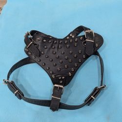 Leather Spike Studded PU Dog Harness for Pitbull  (Black)