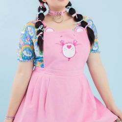 Dolls Kill x Care Bear Dress- Pink Corduroy Pinafore / Overall Dress