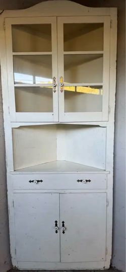 Vintage White Wood Corner Cabinet
