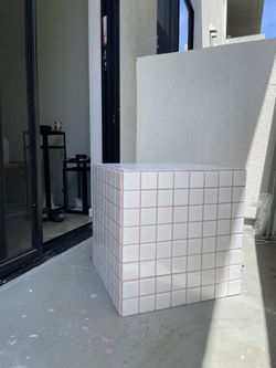 Pink White Tile Cube Side Table 16x16