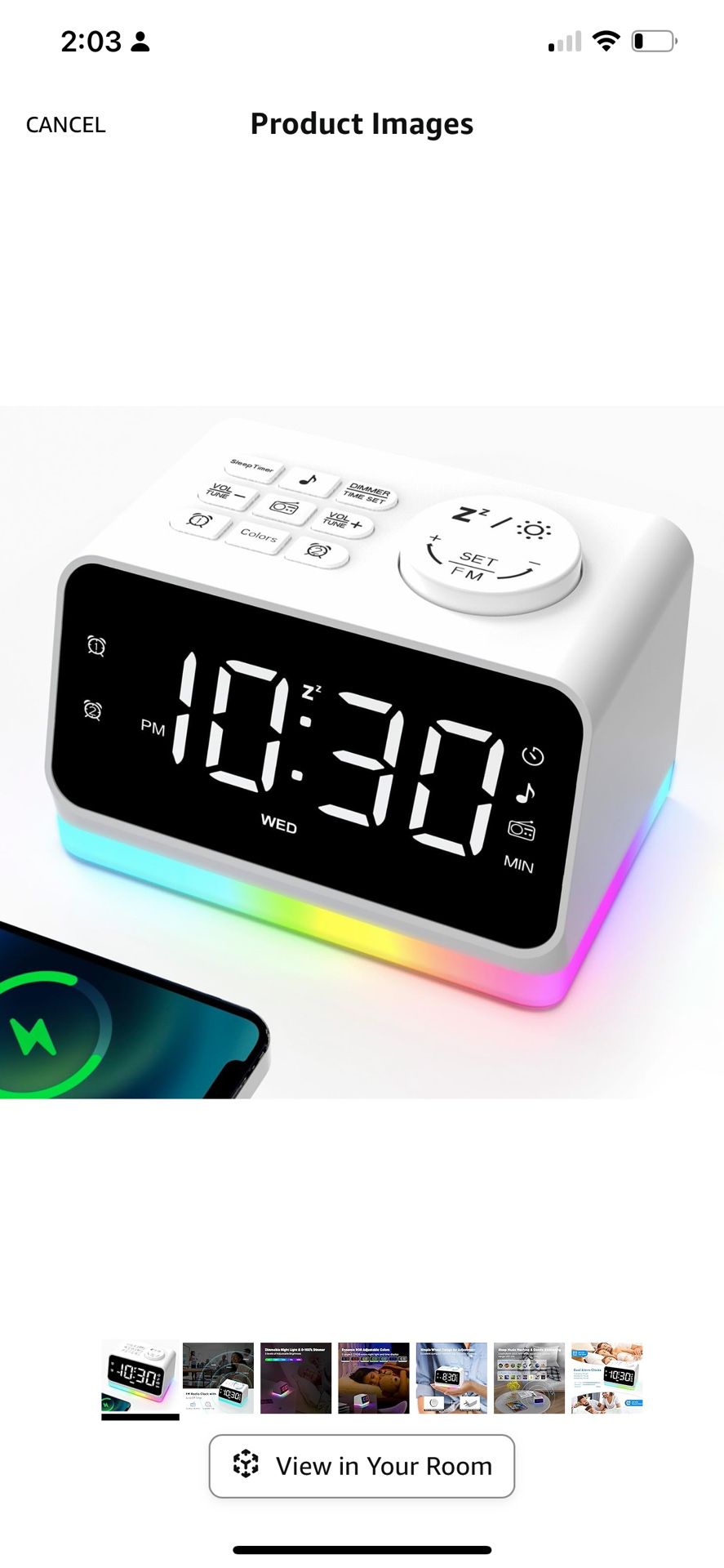 Alarm Clock for Bedroom with Radio, Glow Small Digital Clock Radio with 8 Color Night Light & Display, USB Ports, Dimmer, Timer, Sound Machine, Loud F