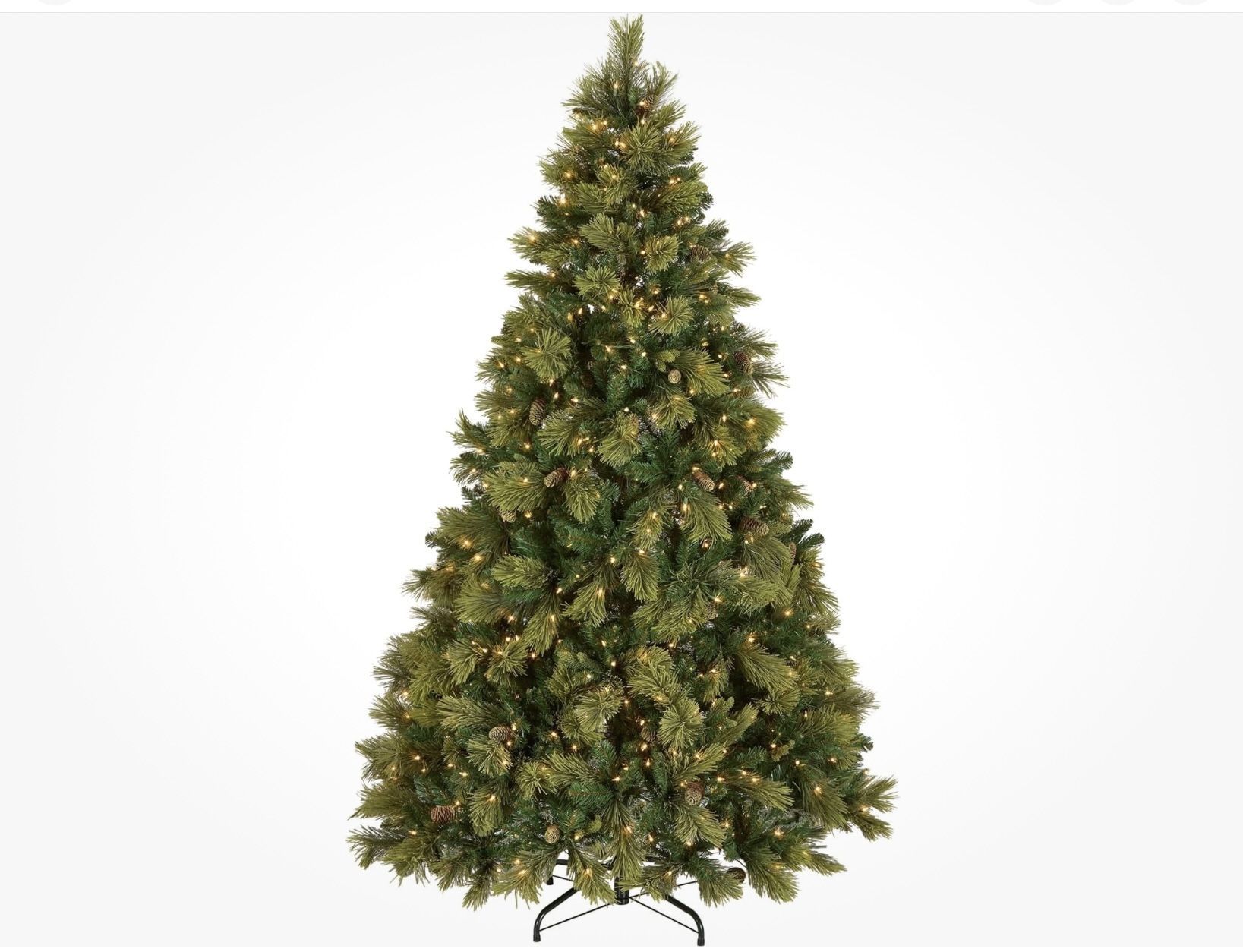 National Tree Company Carolina Pine 7.5 Foot Prelit Christmas Tree w/750 Clear Lights Pinecones + NEW