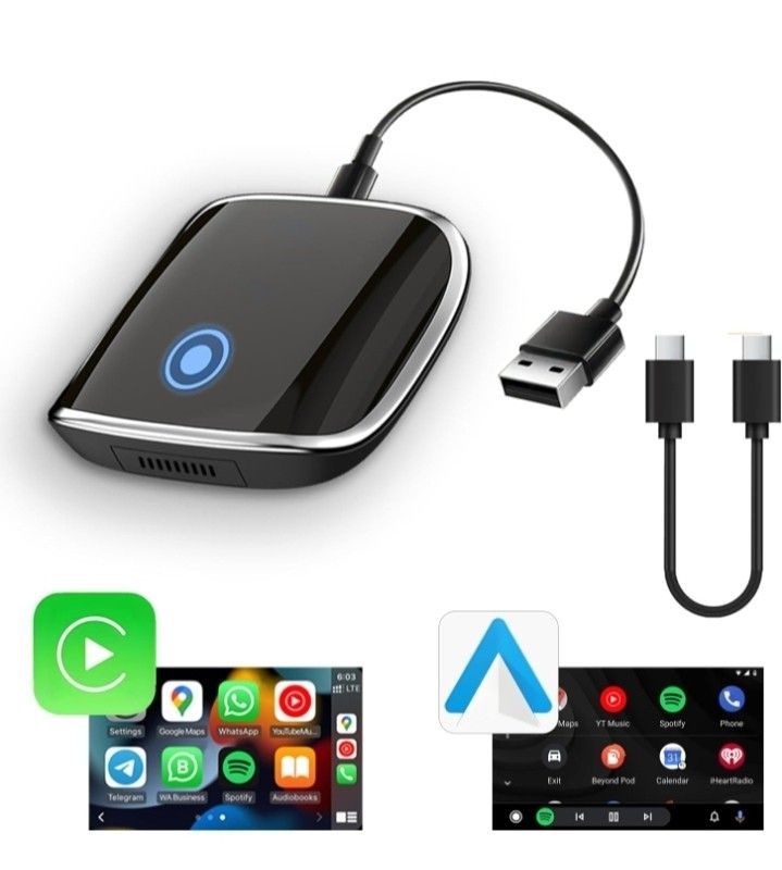 Wireless Carplay/Android Auto 2-in-1 Adapter, Plug and Play Low Latency Stable Fast Connection, Easily Convert Wired to Wireless for iPhone and Androi